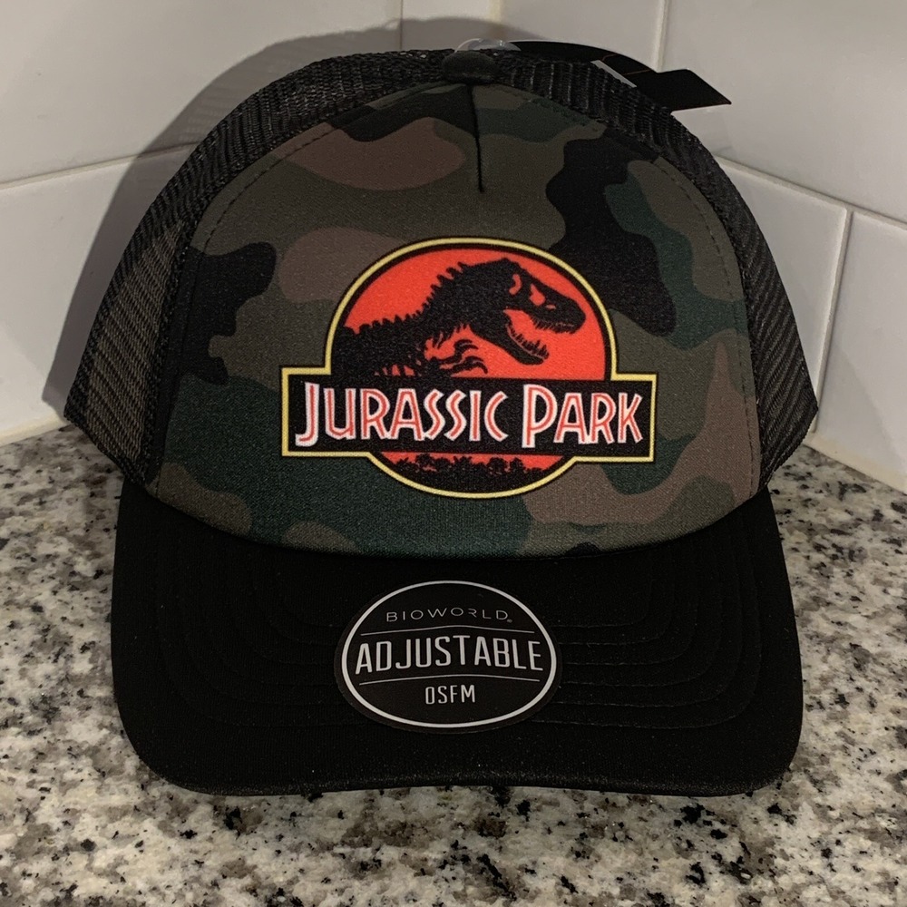 Jurassic Park Bioworld Classic Adjustable Black Snapback Trucker Hat Cap OSFM